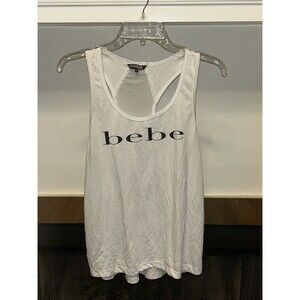 Women’s White Bebe Racer back Tank Top Size Medium